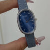 Blue Mother of Pearl Oval Face Leather Watch