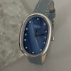 Blue Mother of Pearl Oval Face Leather Watch
