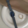 Blue Mother of Pearl Oval Face Leather Watch