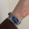 Blue Mother of Pearl Oval Face Leather Watch