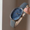 Blue Mother of Pearl Oval Face Leather Watch