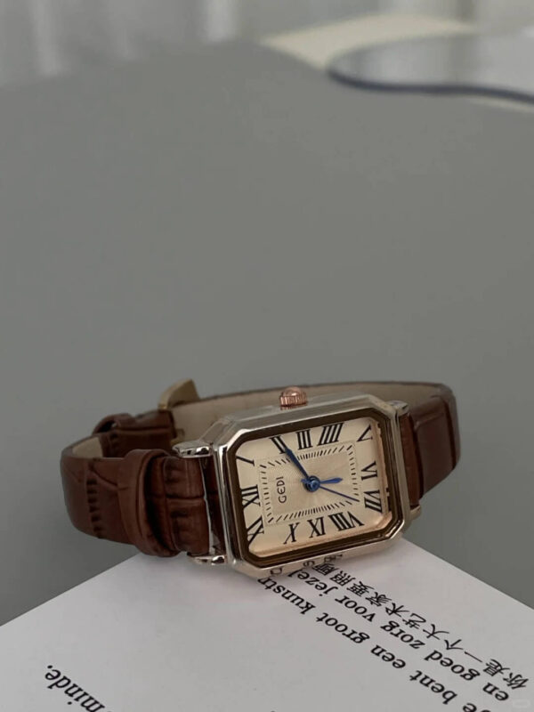 Vintage Roman Numeral Dial Brown/Black Leather Watch