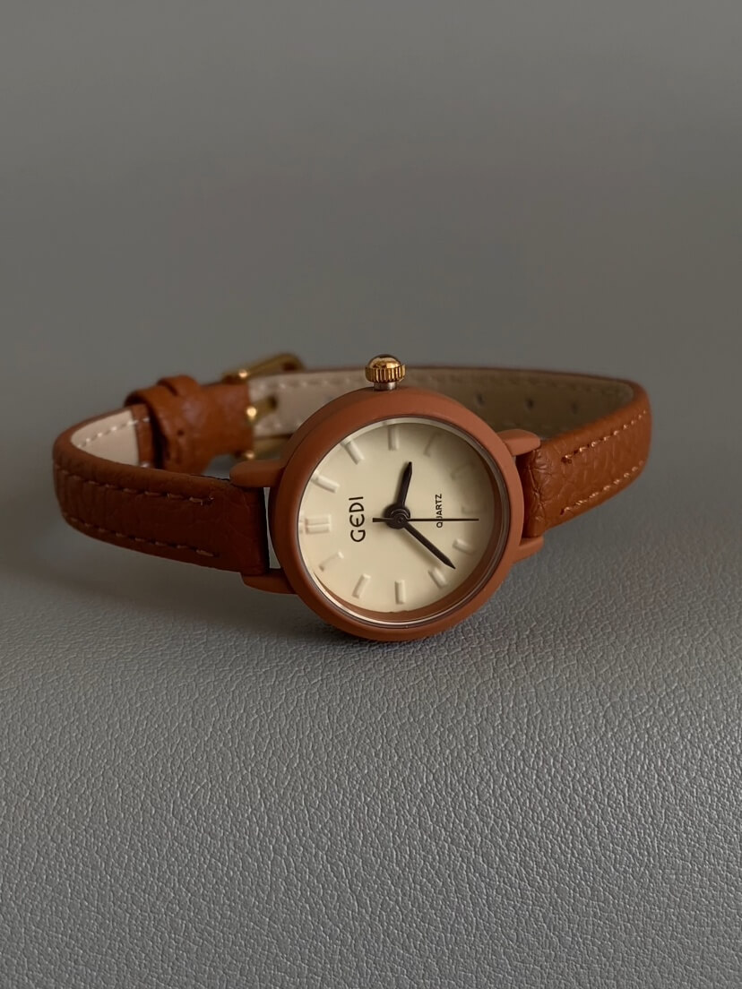 Small Round Face Blue/Orange/Black Leather Watch