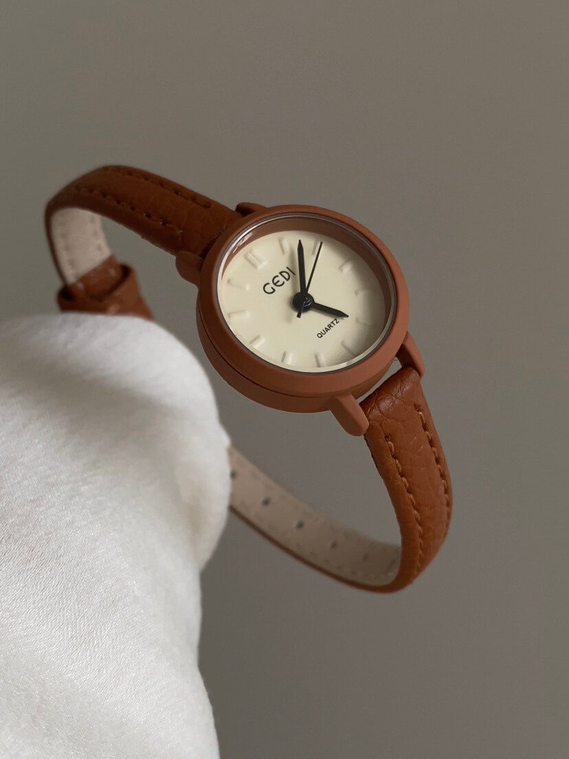 Small Round Face Blue/Orange/Black Leather Watch