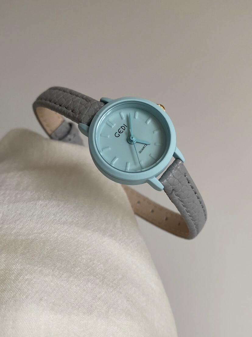 Small Round Face Blue/Orange/Black Leather Watch