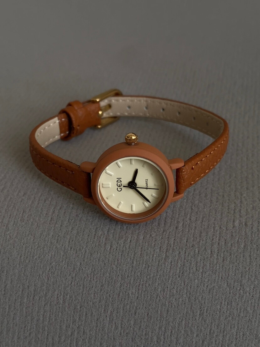 Small Round Face Blue/Orange/Black Leather Watch