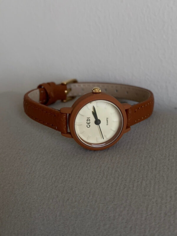 Small Round Face Blue/Orange/Black Leather Watch