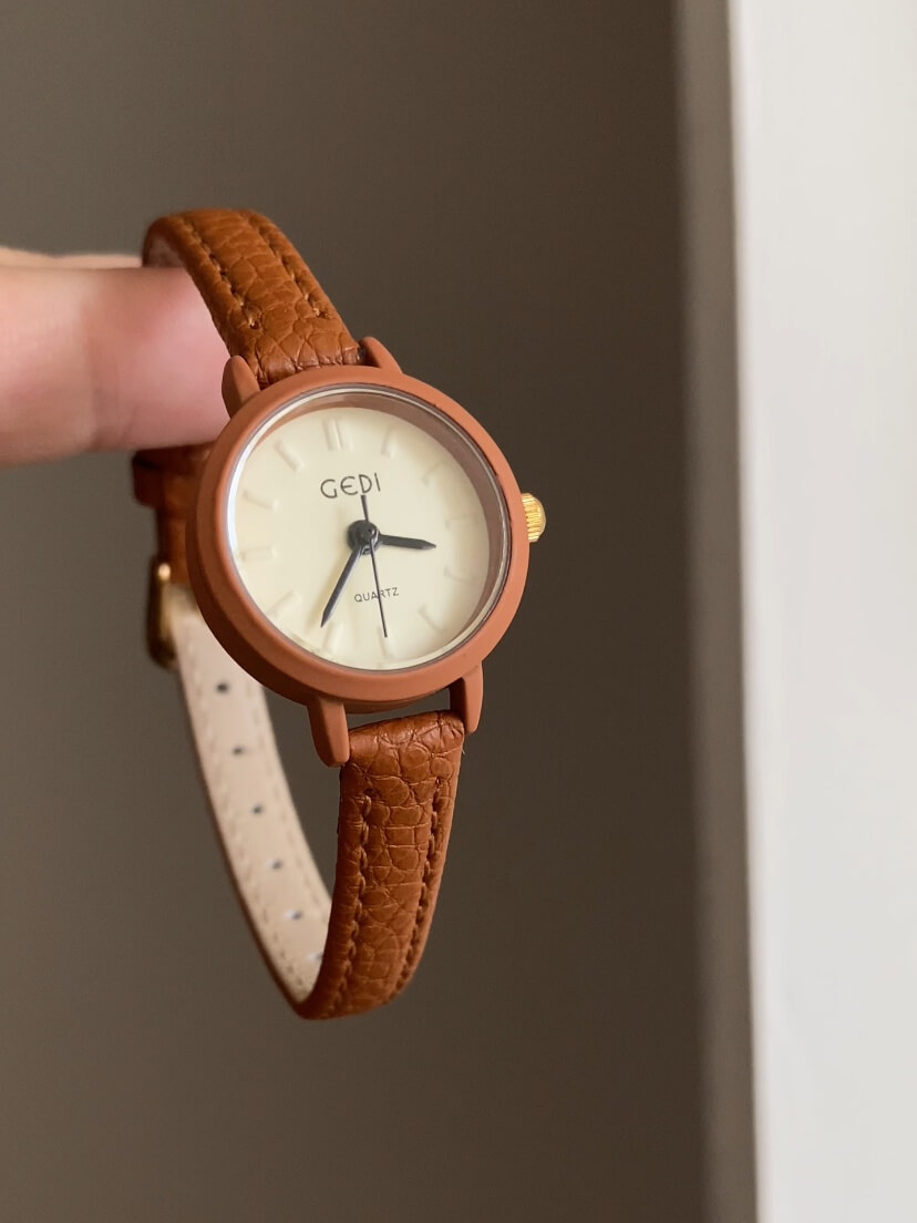 Small Round Face Blue/Orange/Black Leather Watch