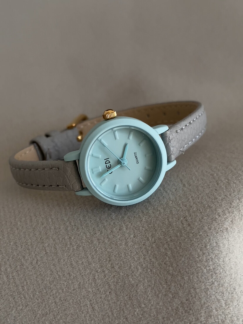 Small Round Face Blue/Orange/Black Leather Watch