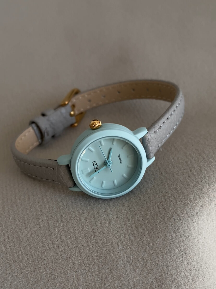 Small Round Face Blue/Orange/Black Leather Watch