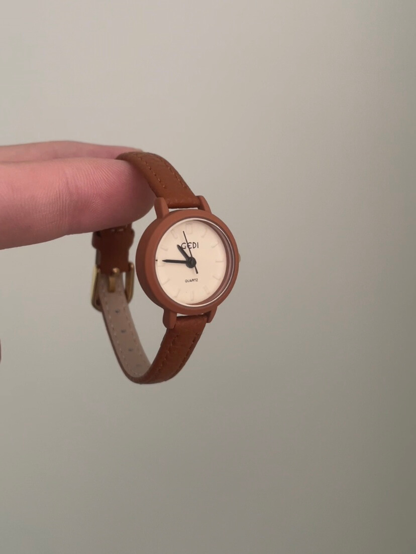 Small Round Face Blue/Orange/Black Leather Watch