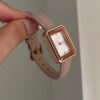 Vintage Ladies Minimalist Rectangle Brown Genuine Leather Watch
