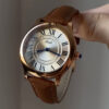 Classic Brown/Black Round Genuine Leather Women's Watch