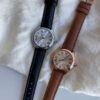 Classic Brown/Black Round Genuine Leather Women's Watch