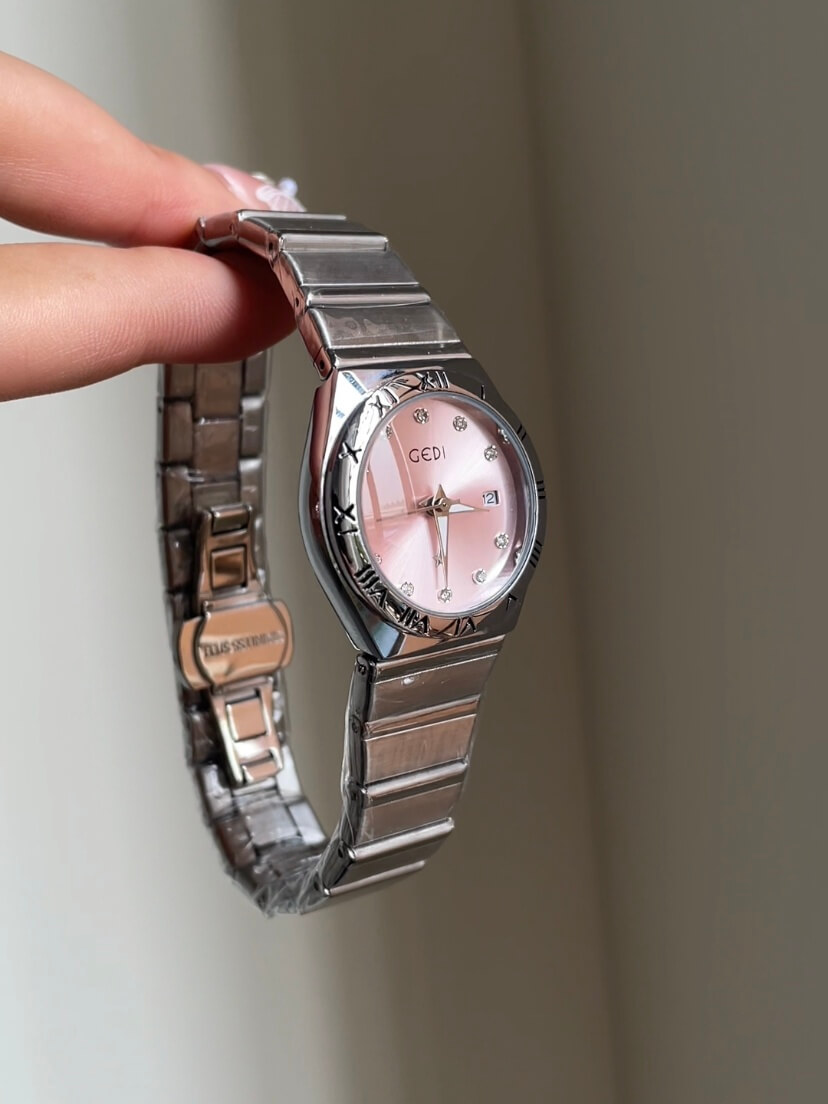 Pink/Purple Round Face Silver Bracelet Ladies Watch