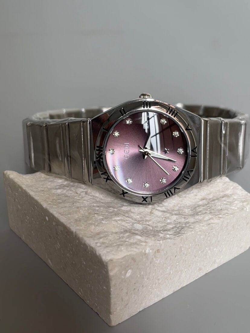 Pink/Purple Round Face Silver Bracelet Ladies Watch