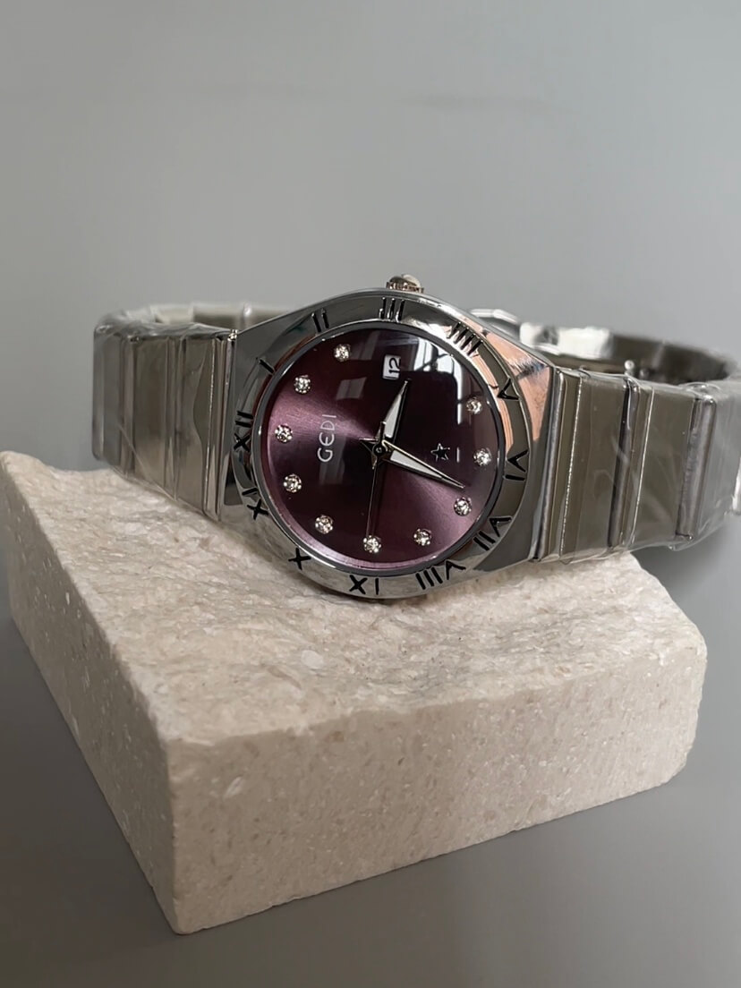 Pink/Purple Round Face Silver Bracelet Ladies Watch