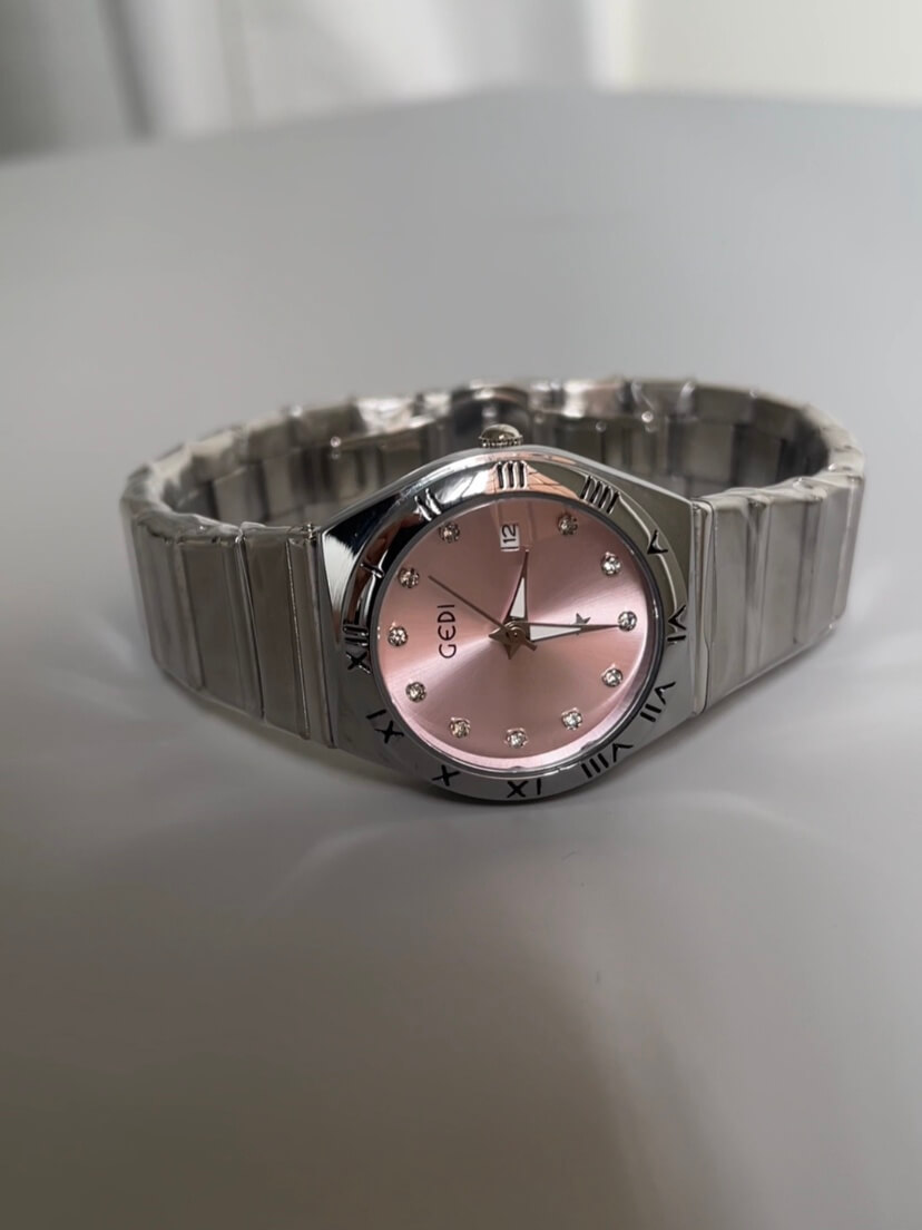 Pink/Purple Round Face Silver Bracelet Ladies Watch