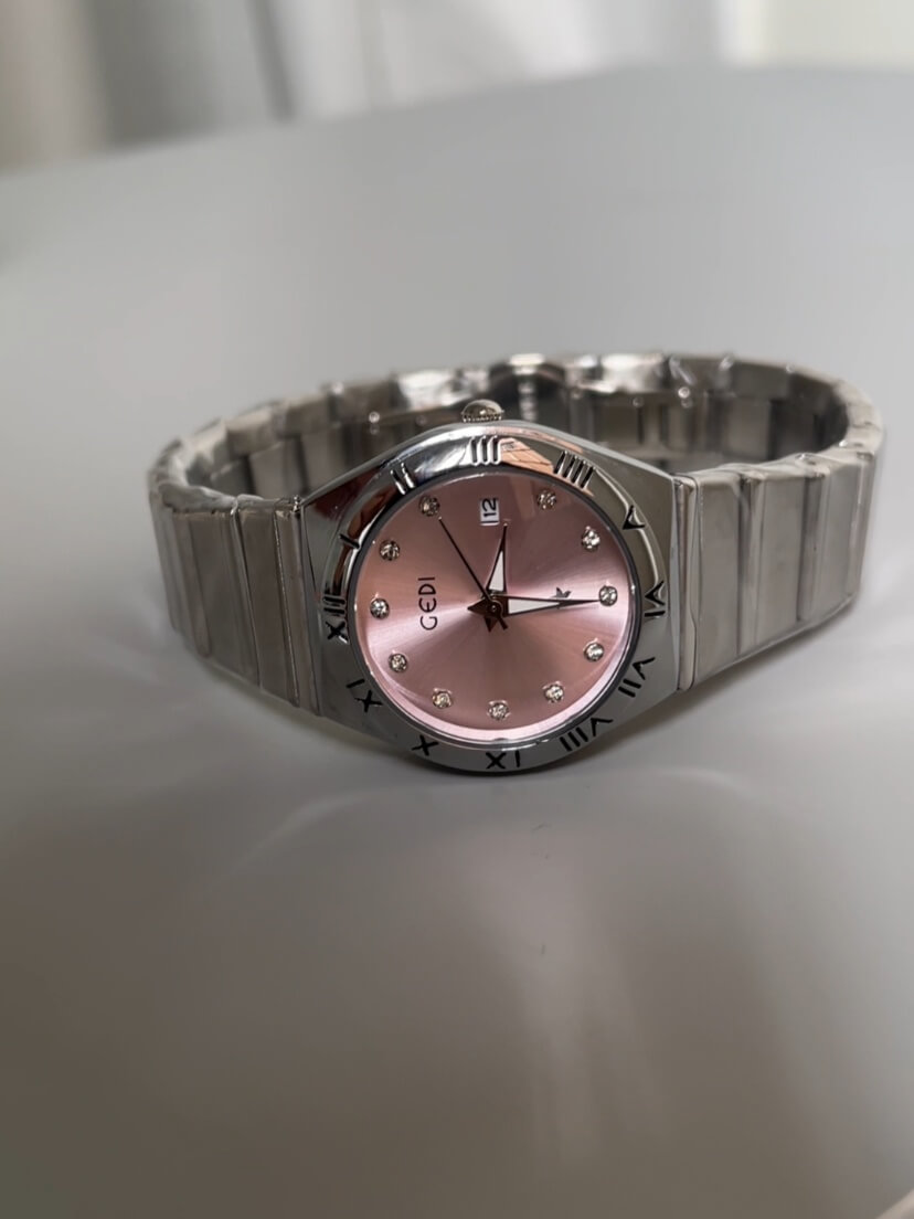 Pink/Purple Round Face Silver Bracelet Ladies Watch