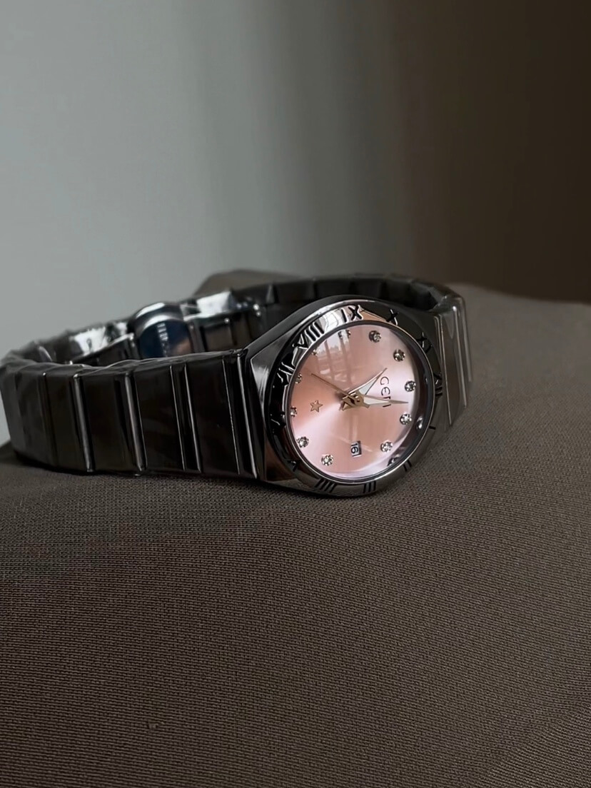 Pink/Purple Round Face Silver Bracelet Ladies Watch