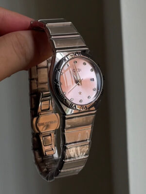 Pink/Purple Round Face Silver Bracelet Ladies Watch