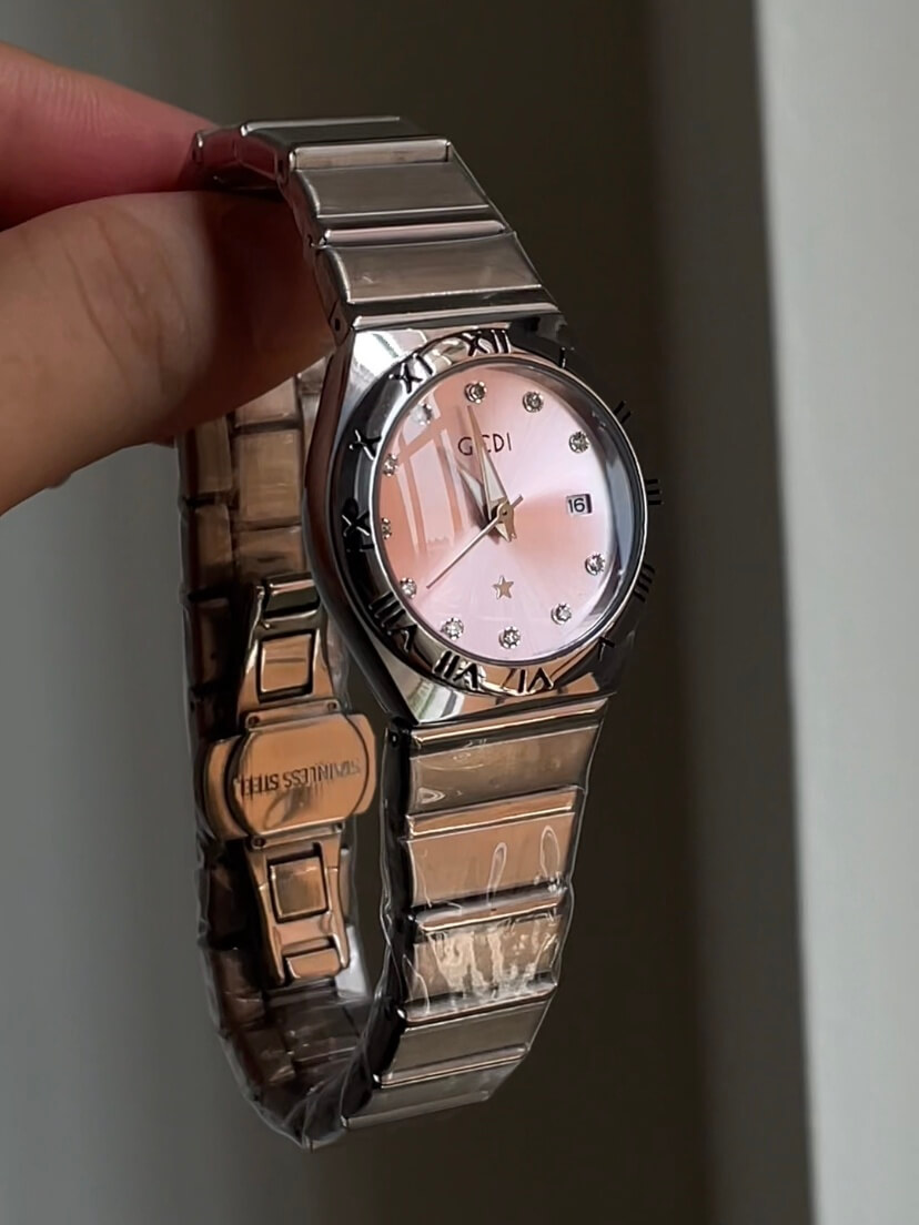 Pink/Purple Round Face Silver Bracelet Ladies Watch