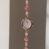 Dainty Pink Zircon Cherry Blossom Gold Round Face Watch