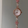 Dainty Pink Zircon Cherry Blossom Gold Round Face Watch