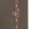 Dainty Pink Zircon Cherry Blossom Gold Round Face Watch