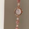 Dainty Pink Zircon Cherry Blossom Gold Round Face Watch