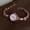 Dainty Pink Zircon Cherry Blossom Gold Round Face Watch