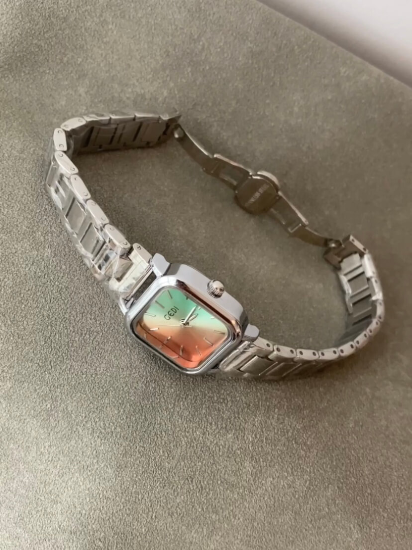 Cool Gradient Color Square Face Silver Bracelet Watch