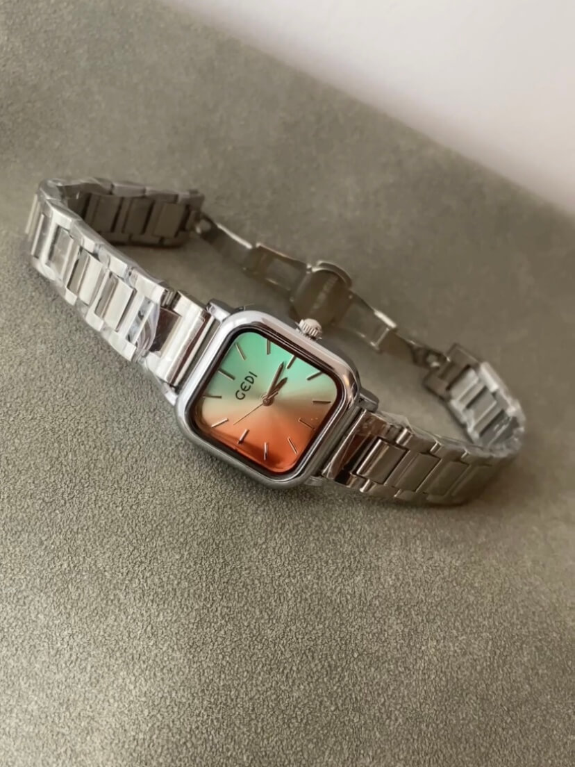 Cool Gradient Color Square Face Silver Bracelet Watch