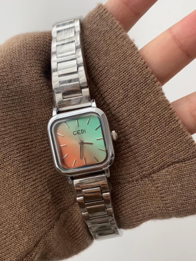 Cool Gradient Color Square Face Silver Bracelet Watch