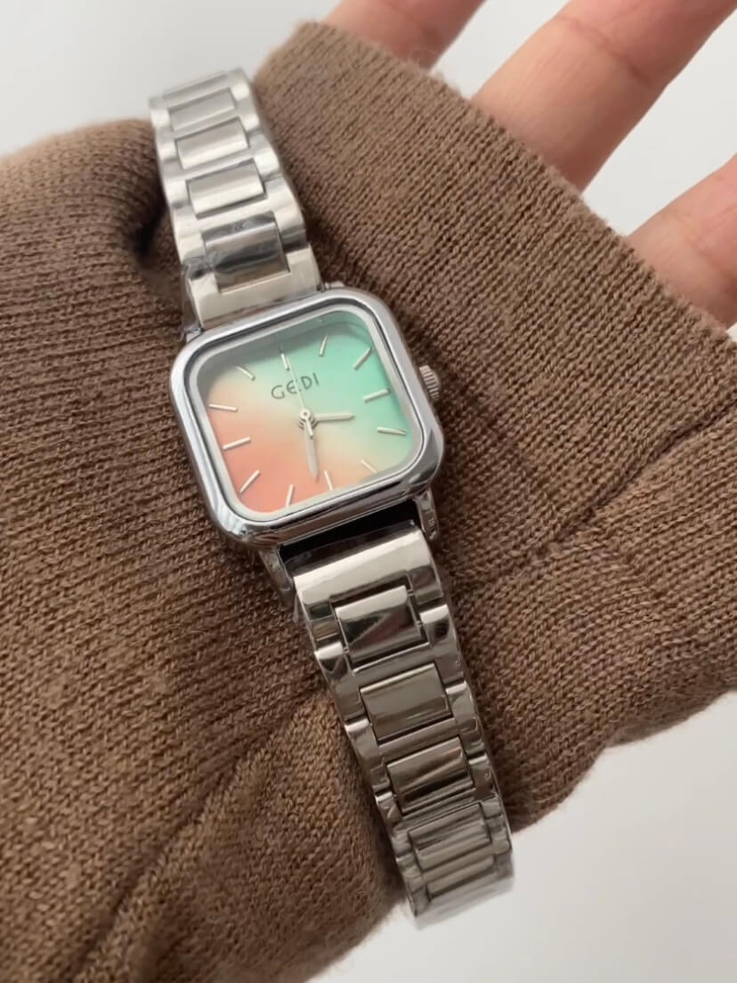 Cool Gradient Color Square Face Silver Bracelet Watch