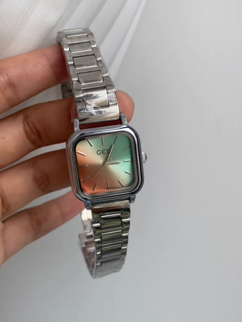 Cool Gradient Color Square Face Silver Bracelet Watch