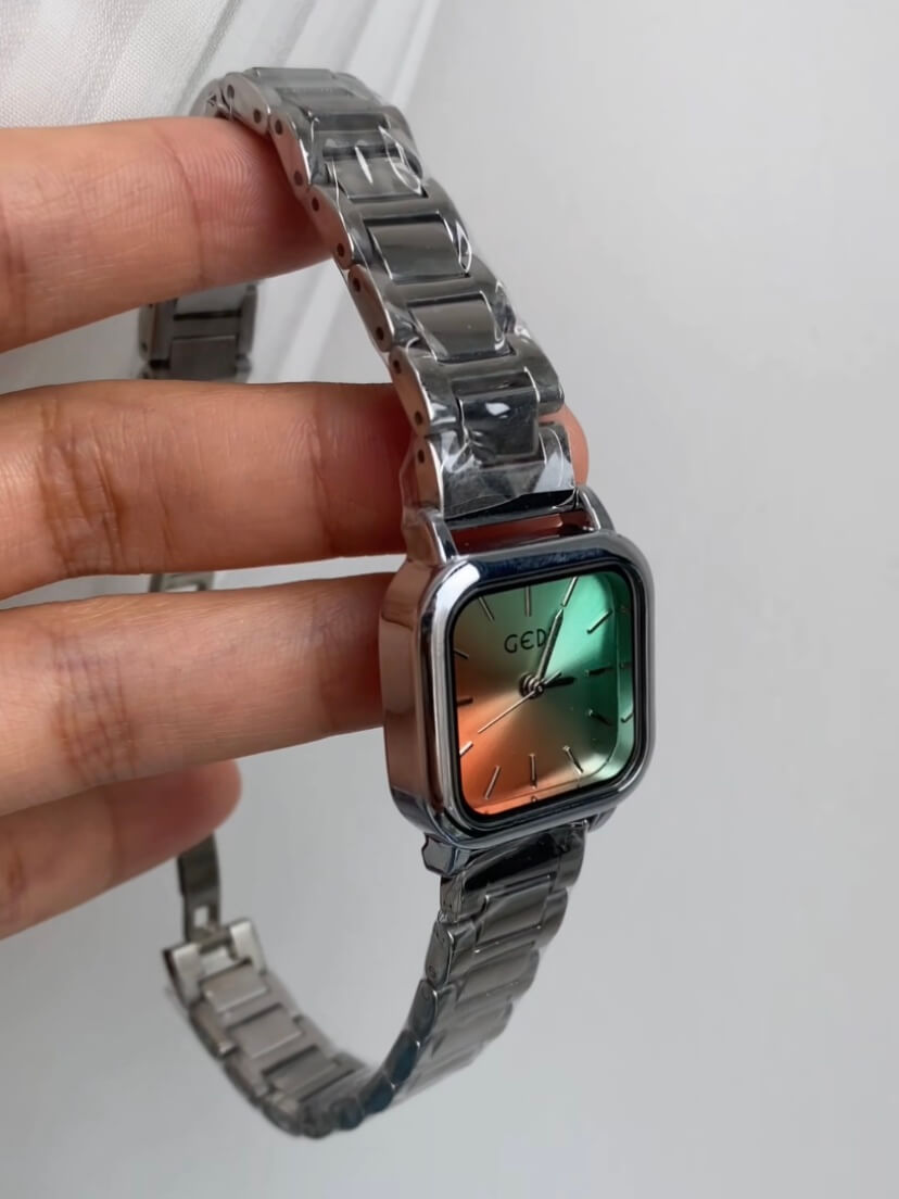 Cool Gradient Color Square Face Silver Bracelet Watch