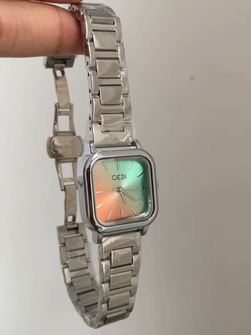 Cool Gradient Color Square Face Silver Bracelet Watch