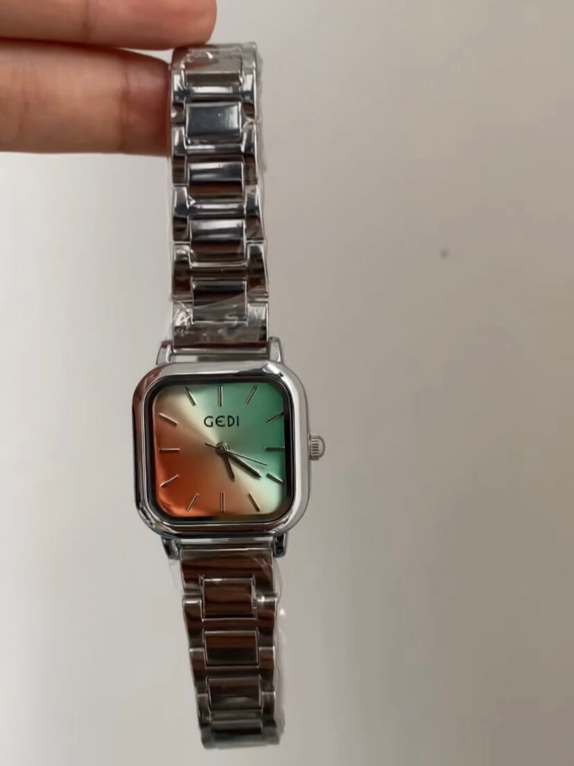 Cool Gradient Color Square Face Silver Bracelet Watch