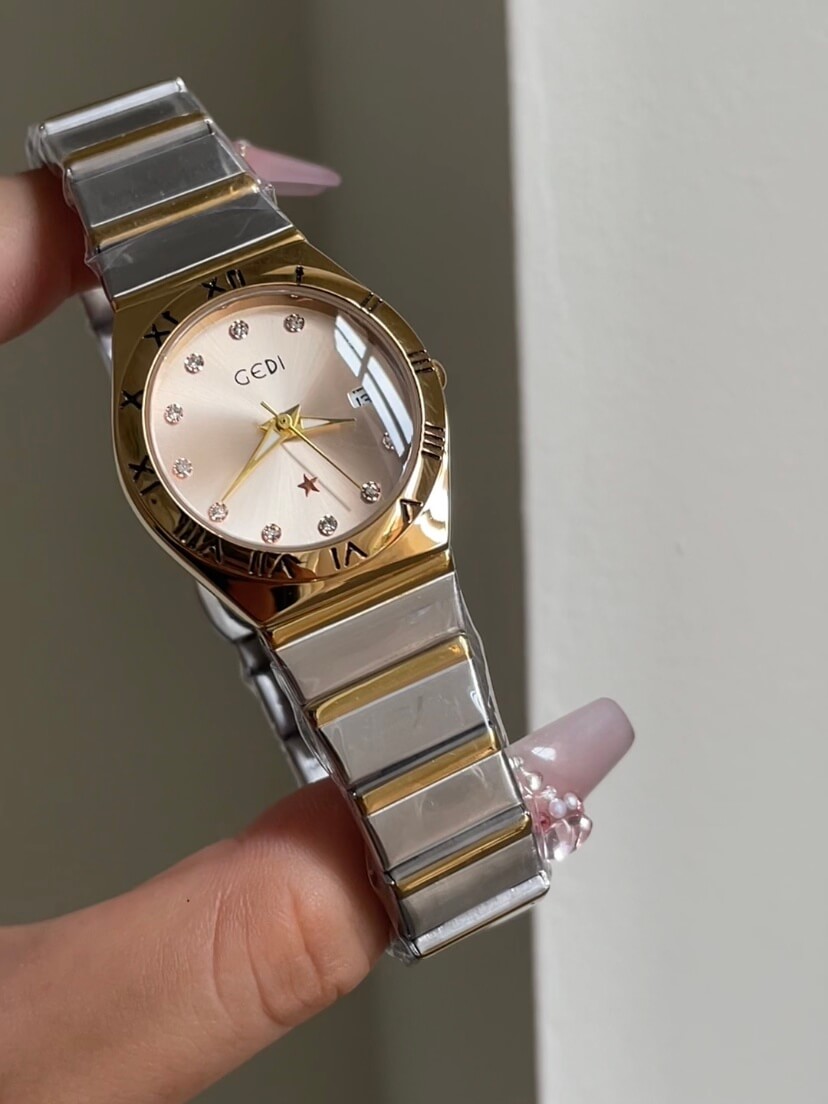 Gold&Silver Two-tone Round Face Ladies Watch