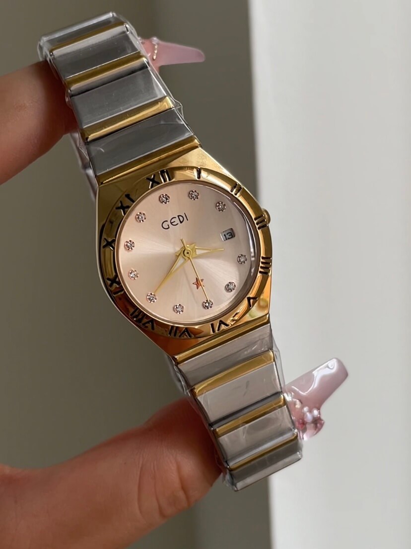 Gold&Silver Two-tone Round Face Ladies Watch