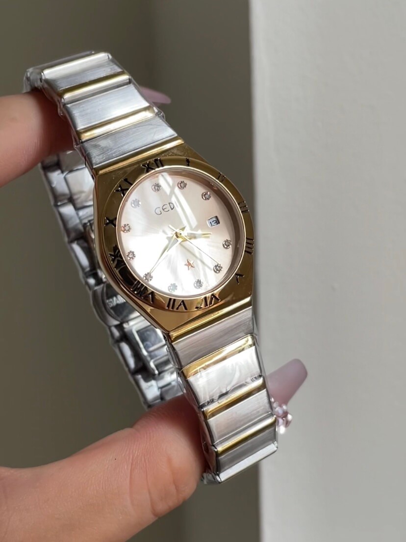 Gold&Silver Two-tone Round Face Ladies Watch