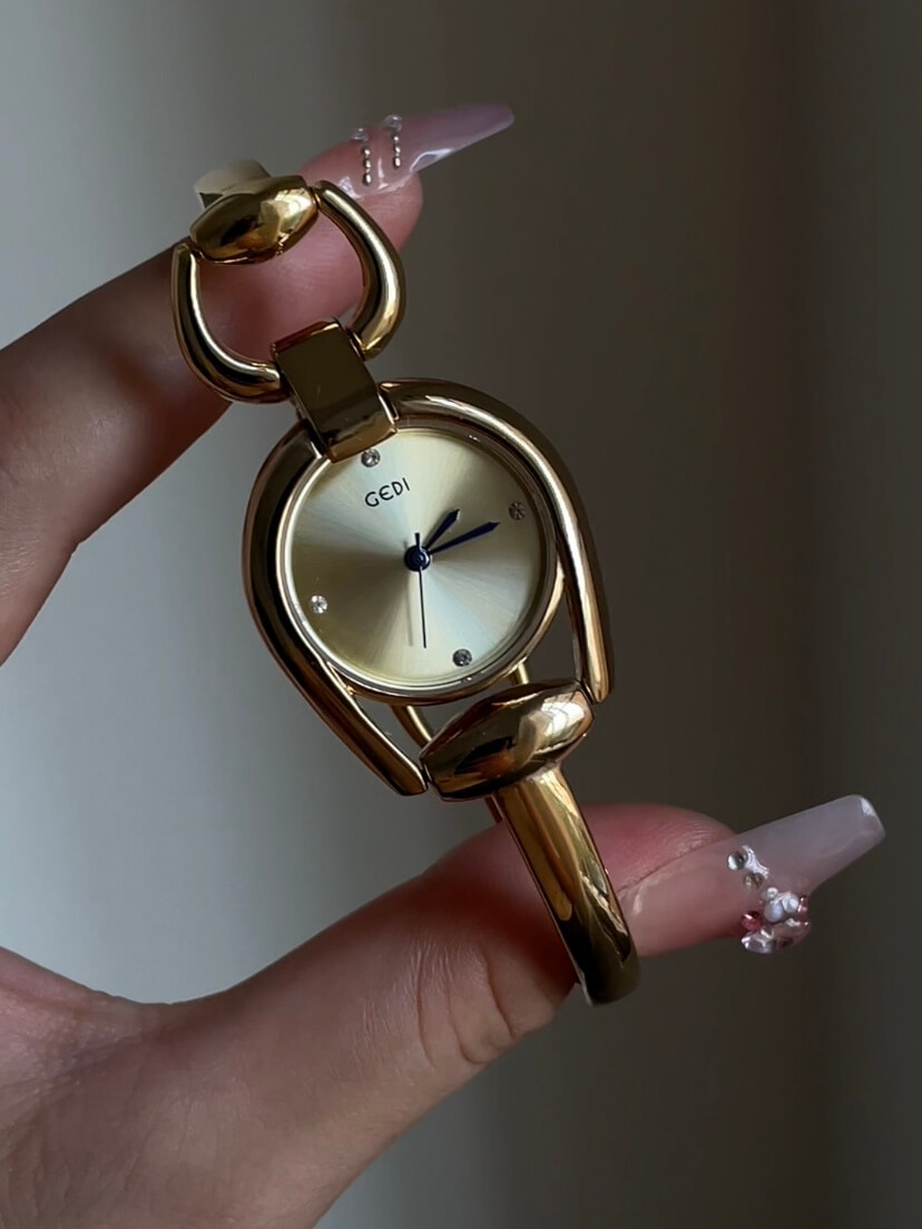 Chic Pink/Gold Irregular Dial Watch for Women