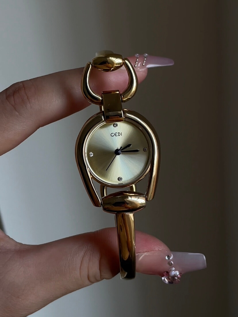 Chic Pink/Gold Irregular Dial Watch for Women