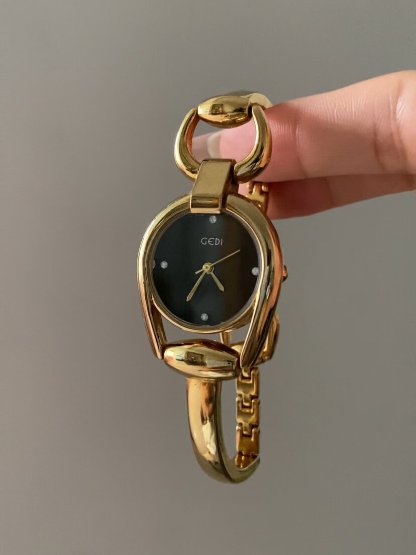 Chic Pink/Gold Irregular Dial Watch for Women