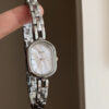 Dainty Mother of Pearl Oval Face Silver Bracelet Watch