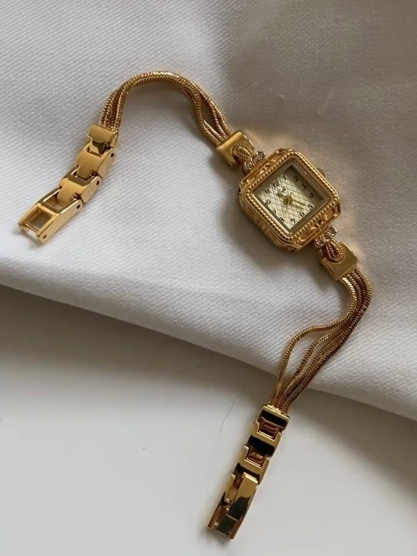 Vintage Style Small Square Face Gold Bracelet Watch