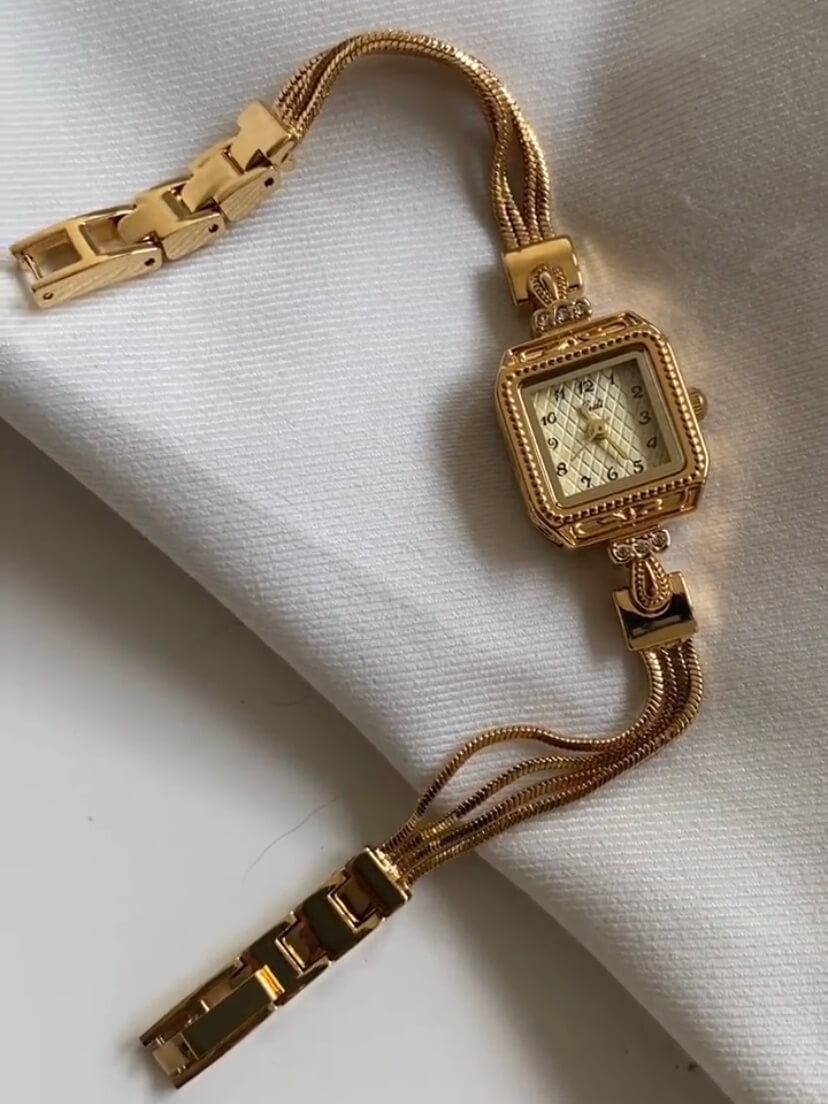 Vintage Style Small Square Face Gold Bracelet Watch