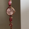 Chic Green/Pink Round Face Watch for Women