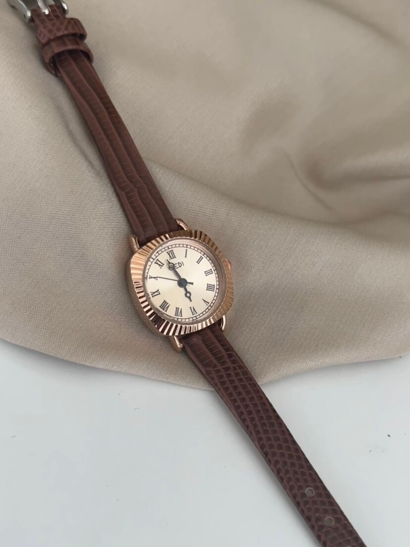 Vintage Style Square Face Brown Leather Women's Watch